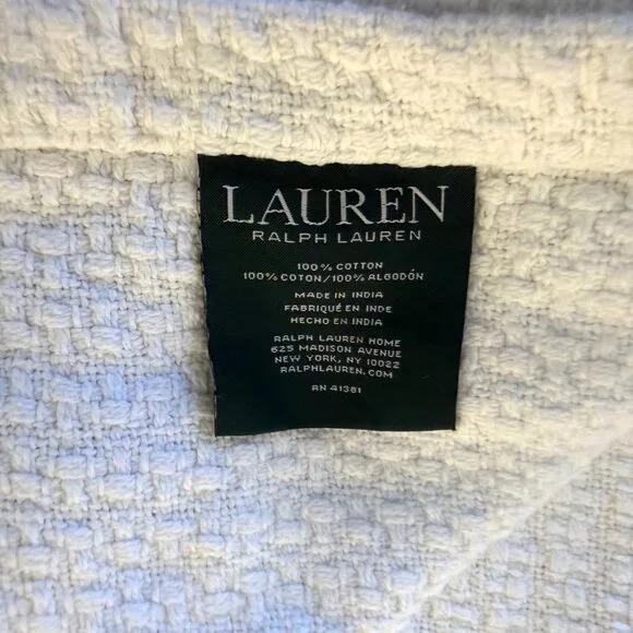 Lauren Ralph Lauren Blanket 100% Cotton Full / Queen White Basketweave Luxury - Picture 9 of 10